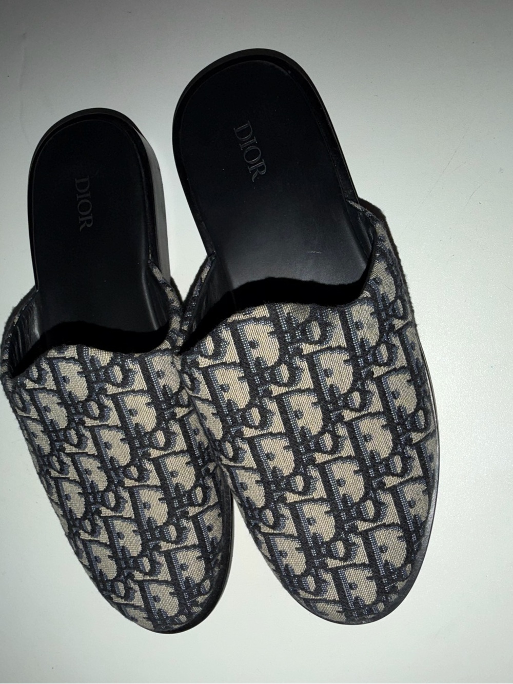 Dior Beige and Navy Monogram Slip-On Mules